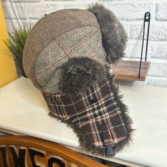 Urban Pipeline Plaid Wool Trapper Hat, Faux Fur - Picture 3 of 7